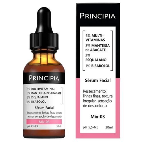 Sérum Multi-Vitaminas+ Manteiga de Abacate+ Esqualano+ Bisabolol Principia Mix-03 30ml